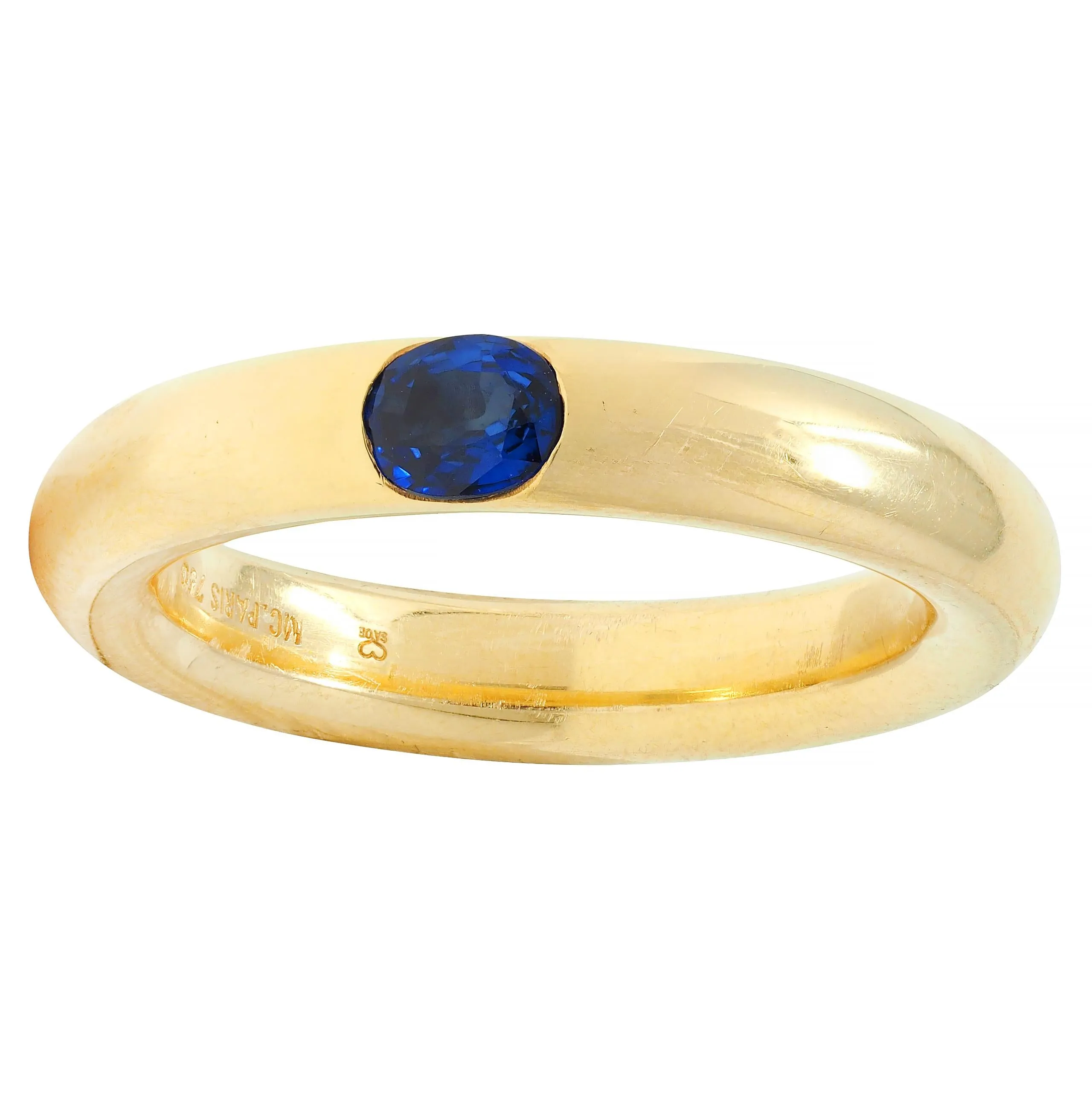 M.C. Paris Sapphire 18 Karat Yellow Gold Flush Set Vintage Unisex Band Ring