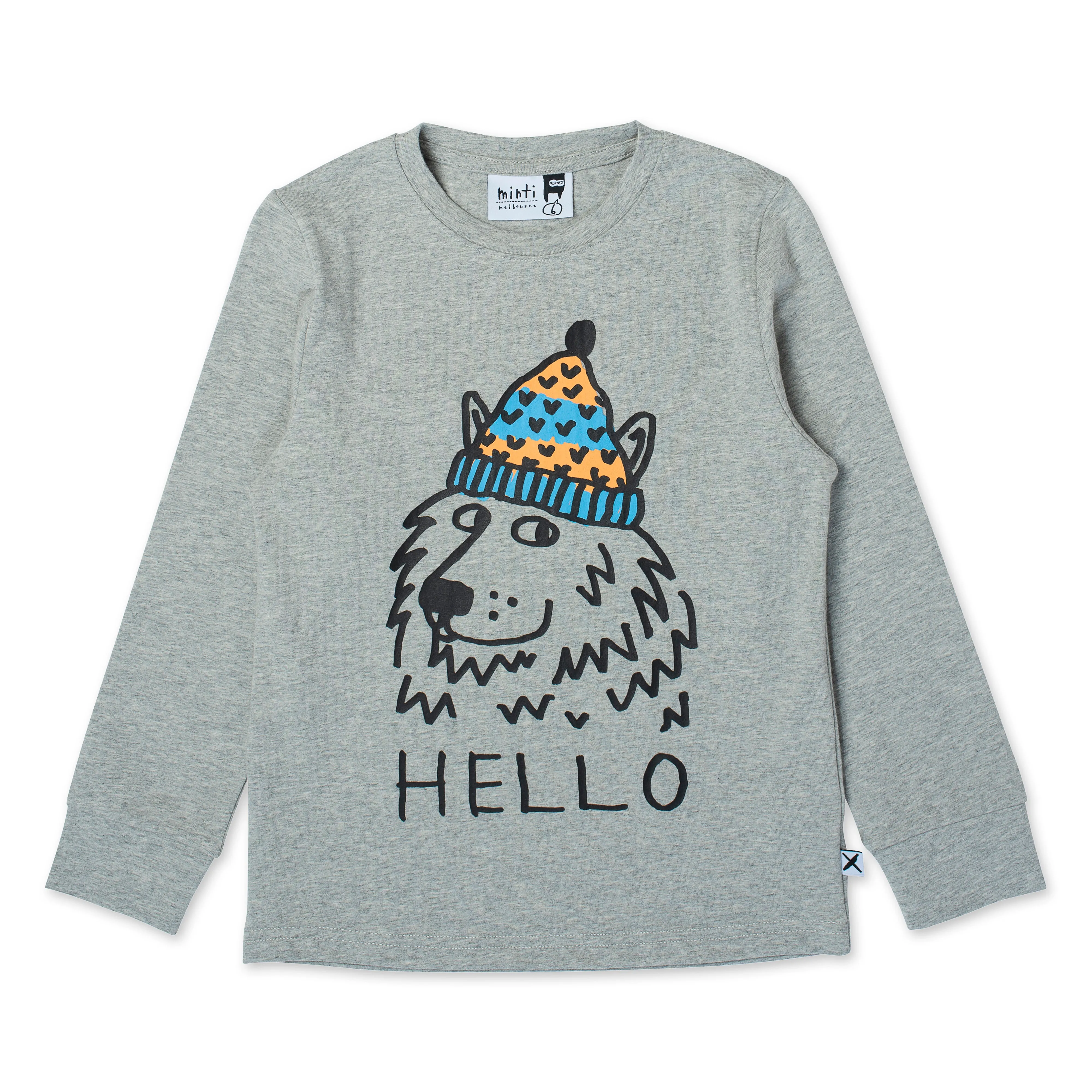 Minti Friendly Wolf Tee - Grey Marle