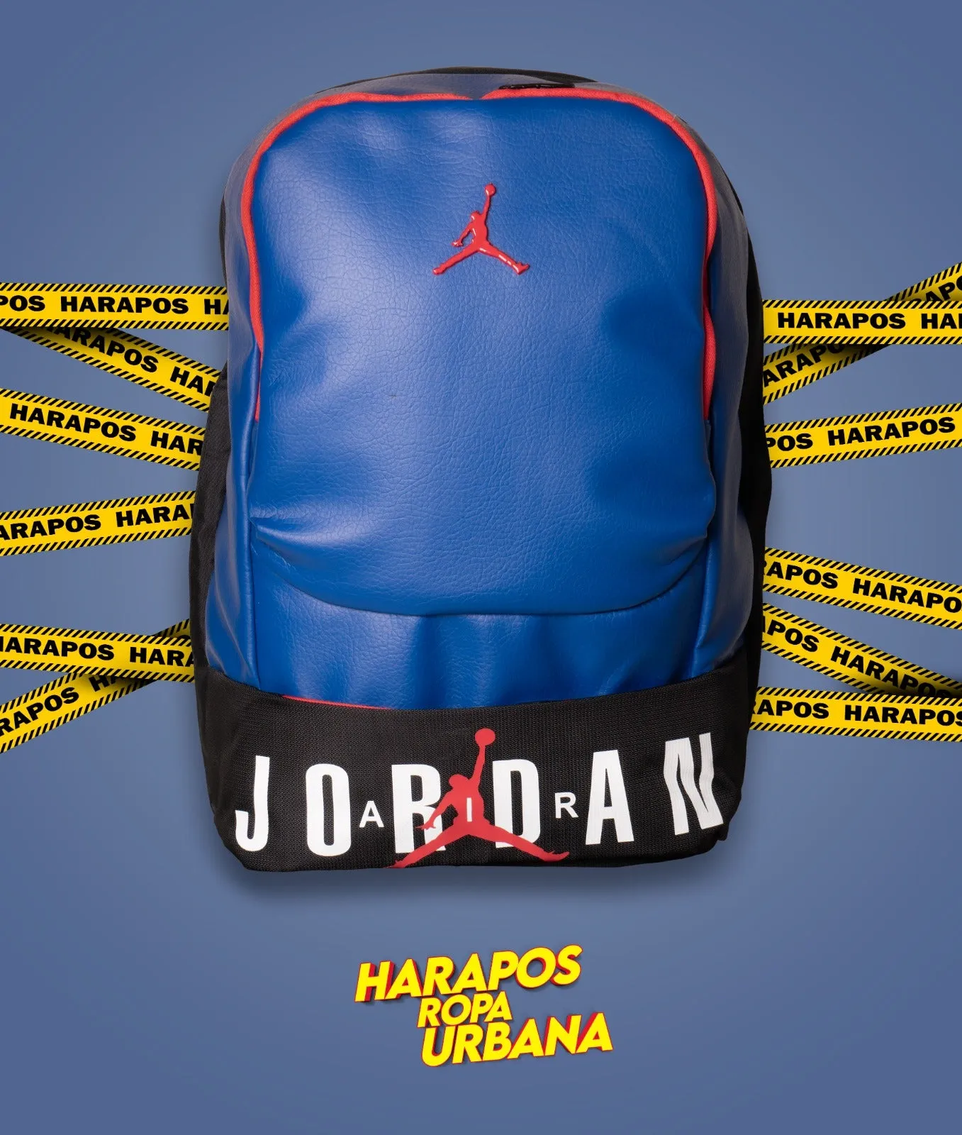 Mochila jordan cuero azul electrico/negro logo rojo