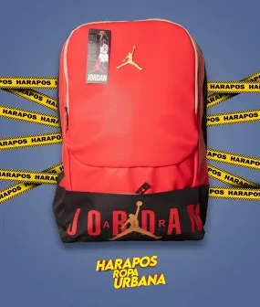 Mochila jordan cuero rojo/negro logo dorado