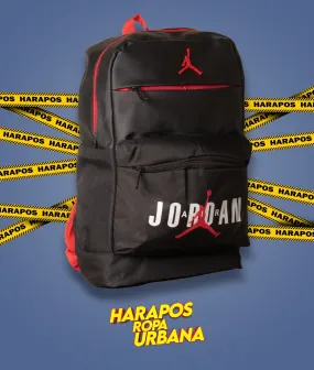 Mochila jordan cuero/lona negro entero logo rojo