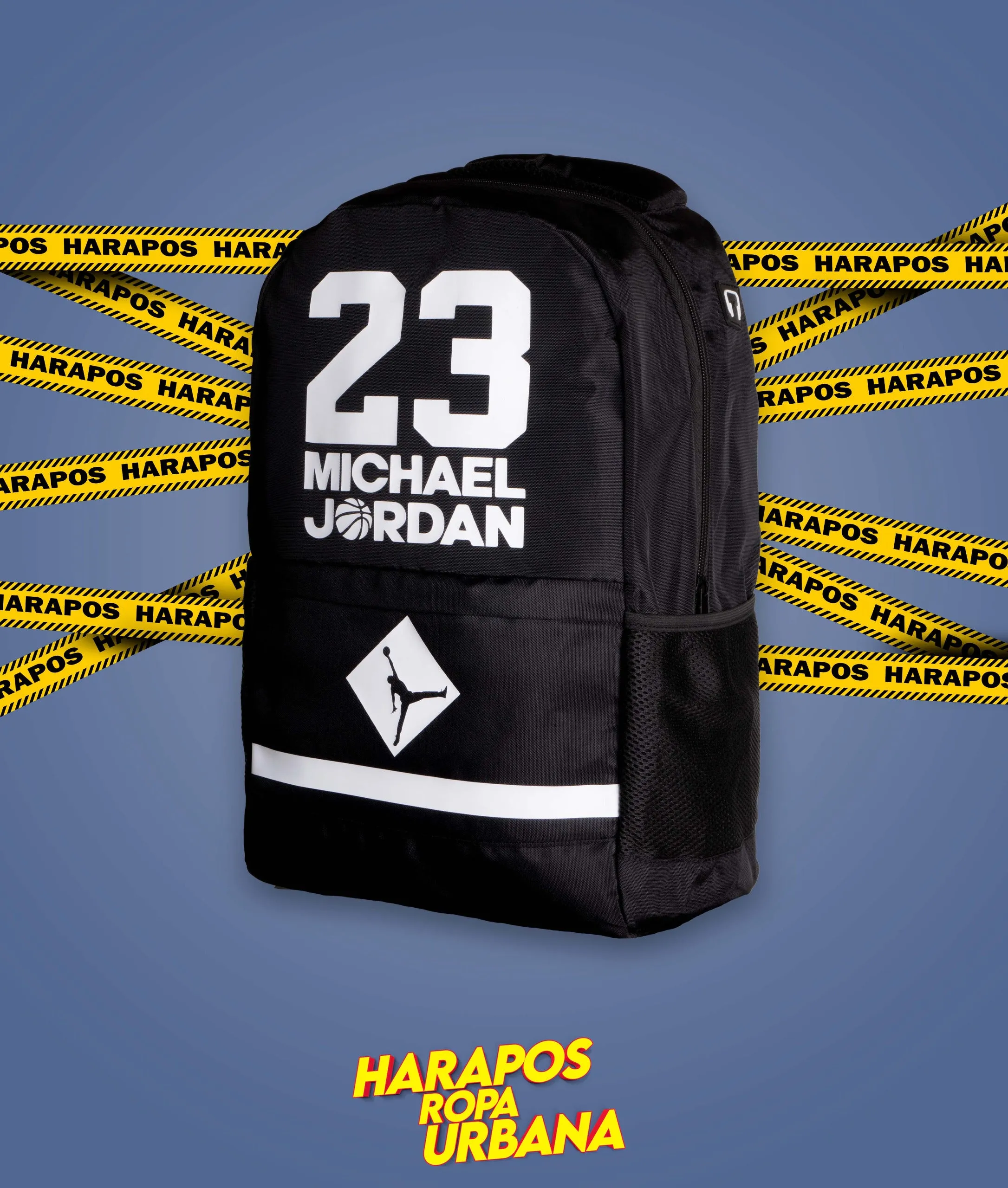 Mochila michael jordan negro letras y linea blancas