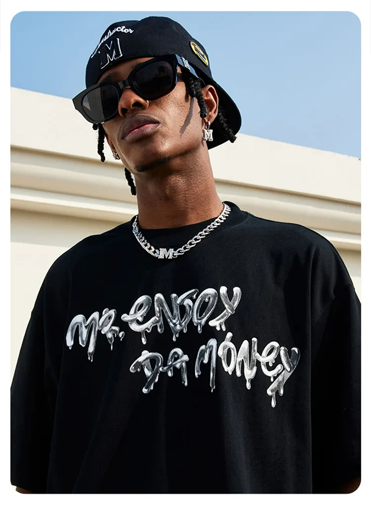 MR. ENJOY DA MONEY  |Crew Neck Unisex Street Style Plain Cotton Short Sleeves