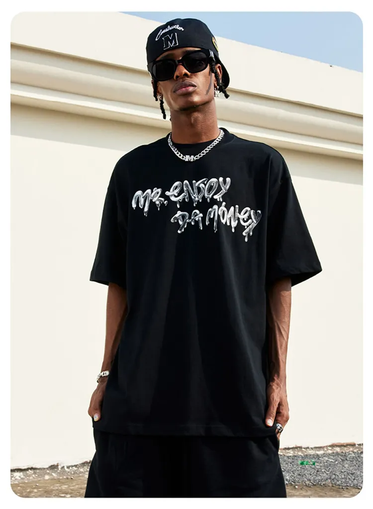 MR. ENJOY DA MONEY  |Crew Neck Unisex Street Style Plain Cotton Short Sleeves