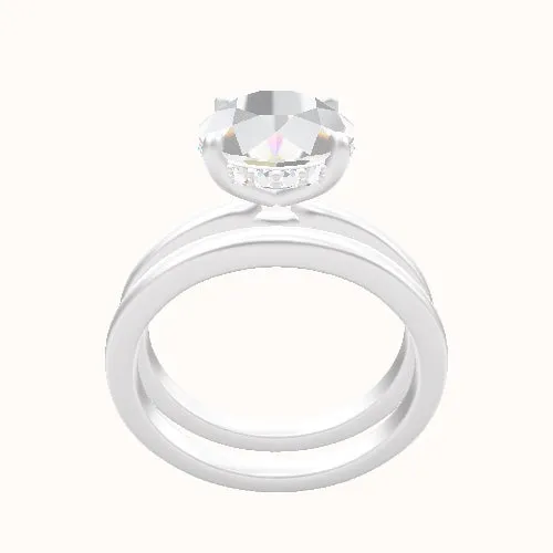 Open Solitaire Engagement Ring With Low Set Pave  Hidden Halo Head and Matching Band