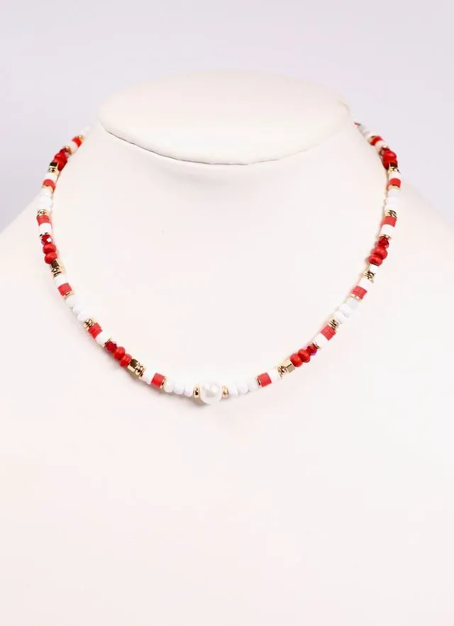 Oskar Beaded Necklace RED WHITE