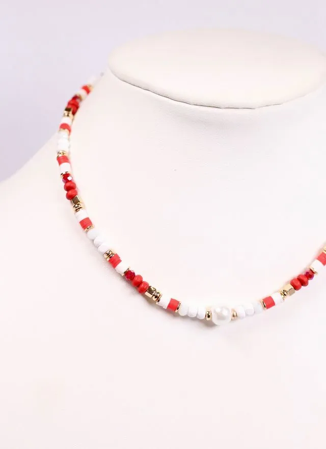 Oskar Beaded Necklace RED WHITE