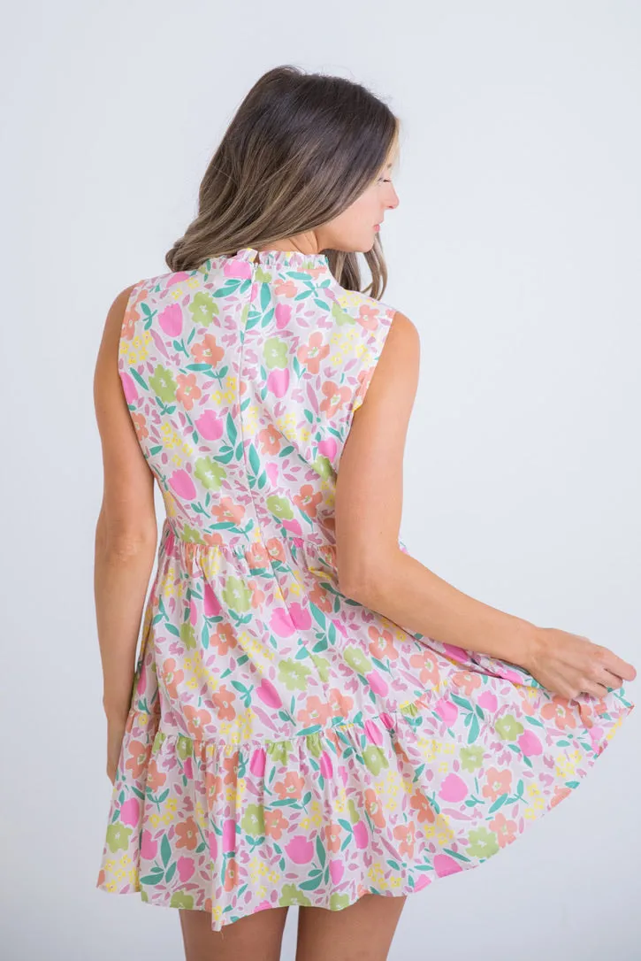 Pastel Floral Vneck Dress