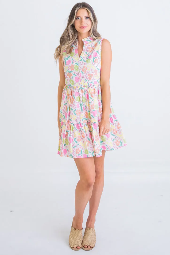 Pastel Floral Vneck Dress