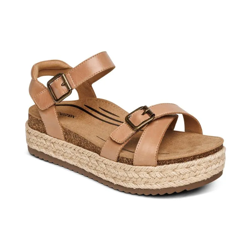  Paula Platform Espadrille Cross Strap Sandal in Camel  