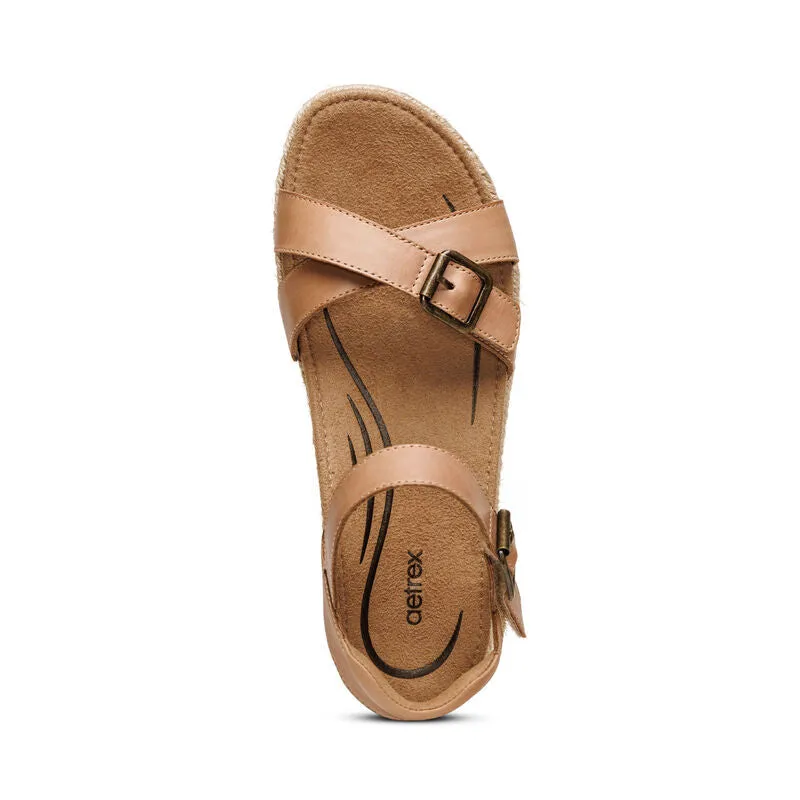  Paula Platform Espadrille Cross Strap Sandal in Camel  