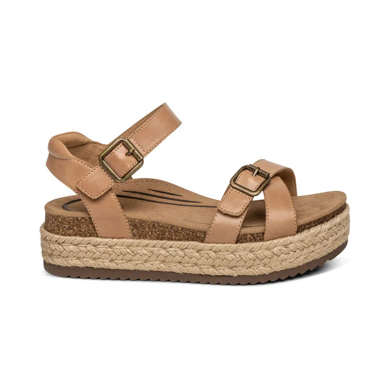  Paula Platform Espadrille Cross Strap Sandal in Camel  