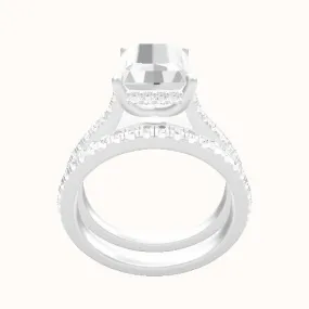 Pave Cathedral Engagement Ring With Low Set Pave  Hidden Halo Head and Matching Band