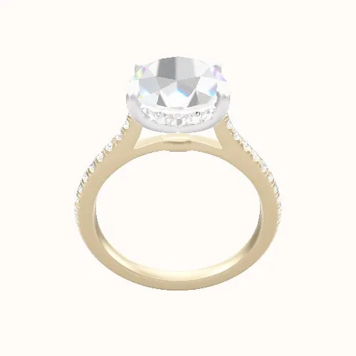 Pave Cathedral Engagement Ring With Low Set Pave  Hidden Halo Head