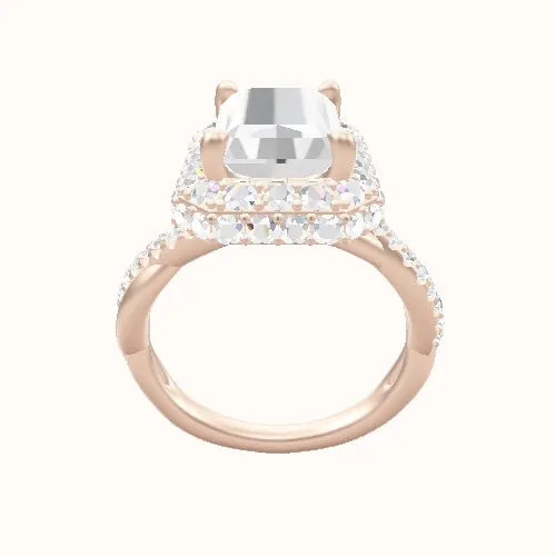 Pave Rope Engagement Ring With Low Set Waterfall Halo Head