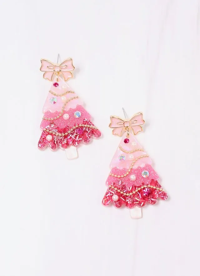 Perfectly Trimmed Christmas Tree Earring PINK