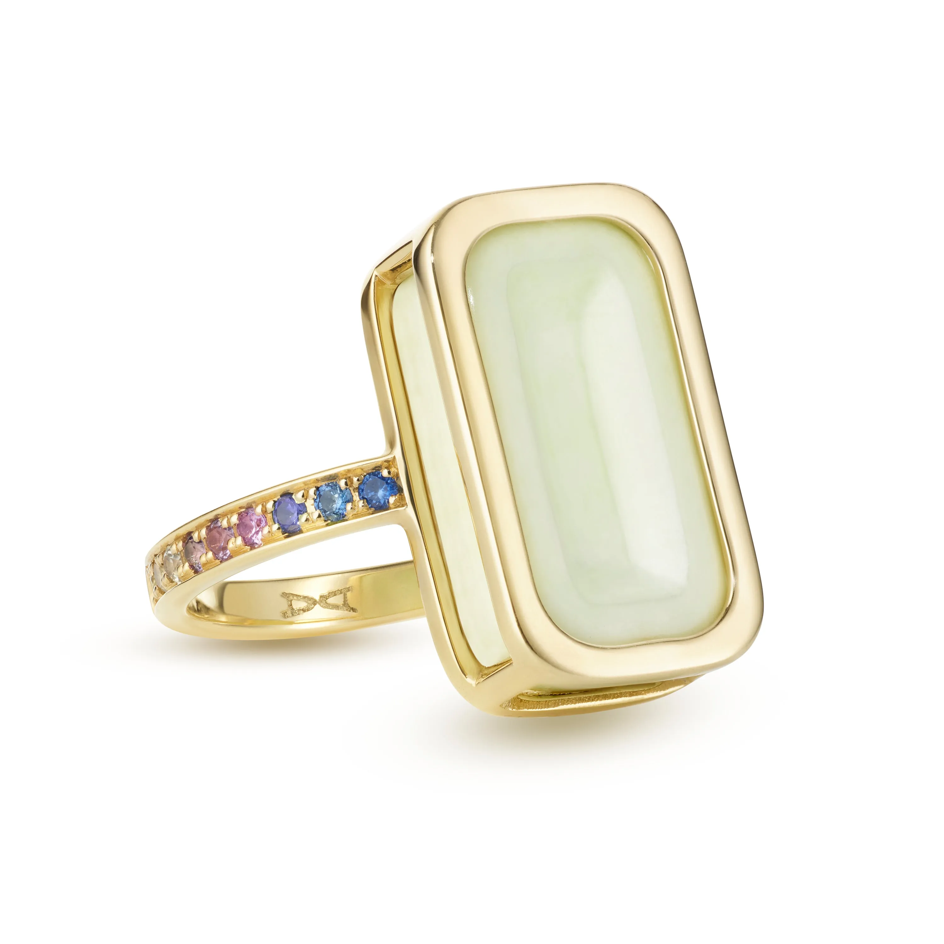 Pfefferminz ring mango stoned yellow gold with lemon chrysoprase and sapphire