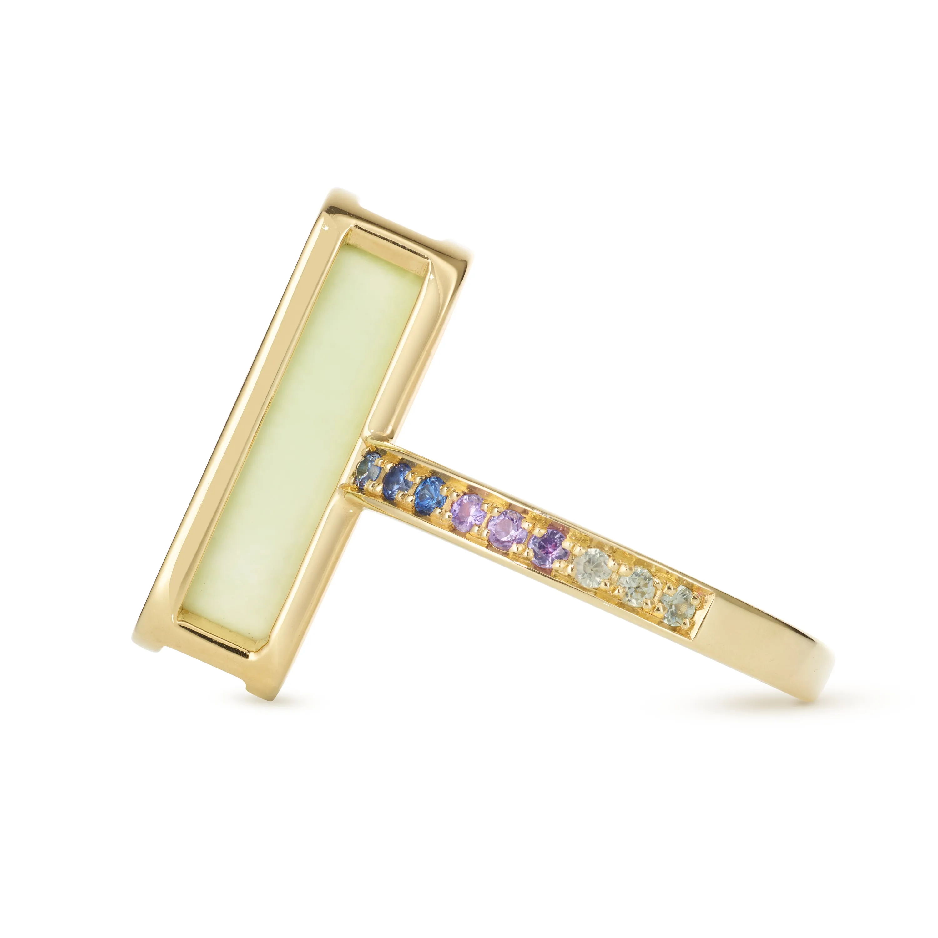 Pfefferminz ring mango stoned yellow gold with lemon chrysoprase and sapphire