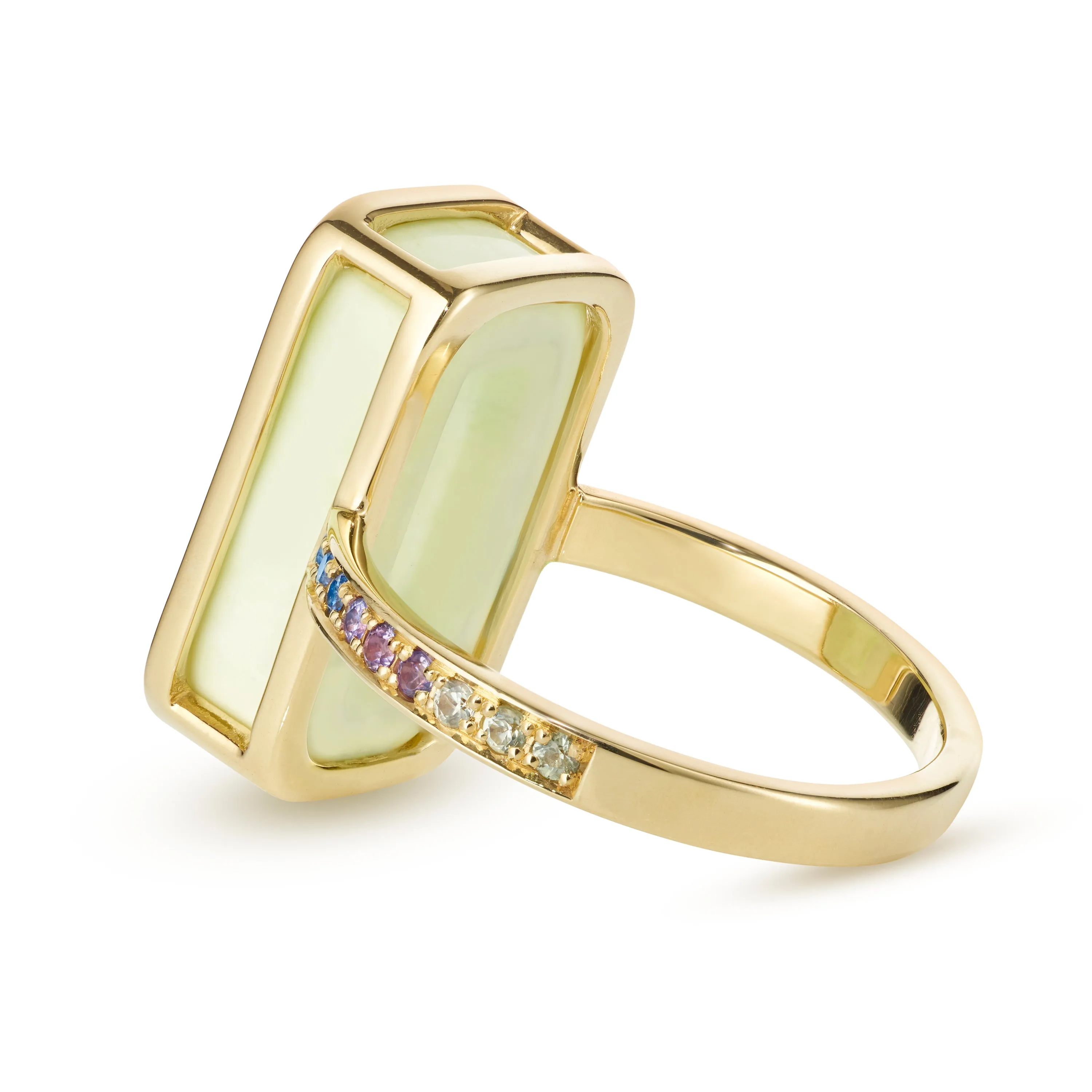 Pfefferminz ring mango stoned yellow gold with lemon chrysoprase and sapphire