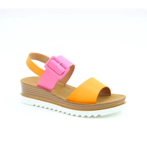 Pistachio 2 Tone Buckle Sandal - Orange/Fuchsia- Heavenly Feet