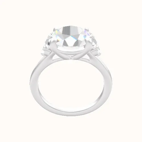 Plain Band with Round Sidestone Trio Engagement Ring With Low Set Four Prong Head