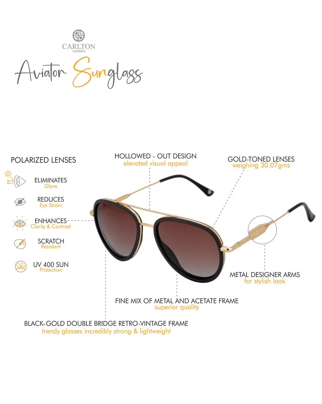 Premium Gold with Brown Toned & Polarised Lens Aviator Sunglass for unisex