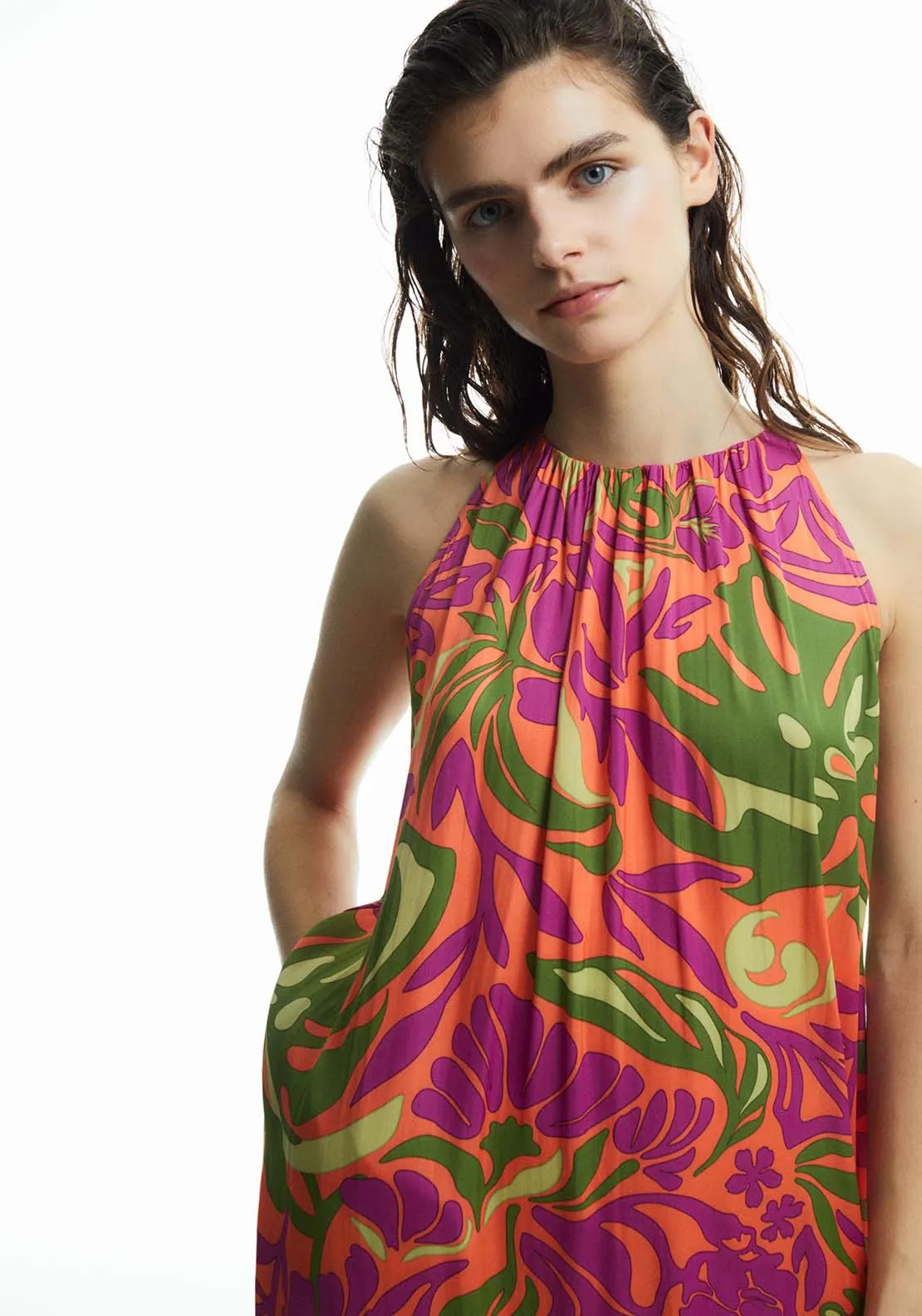 Printed halter-neck dress