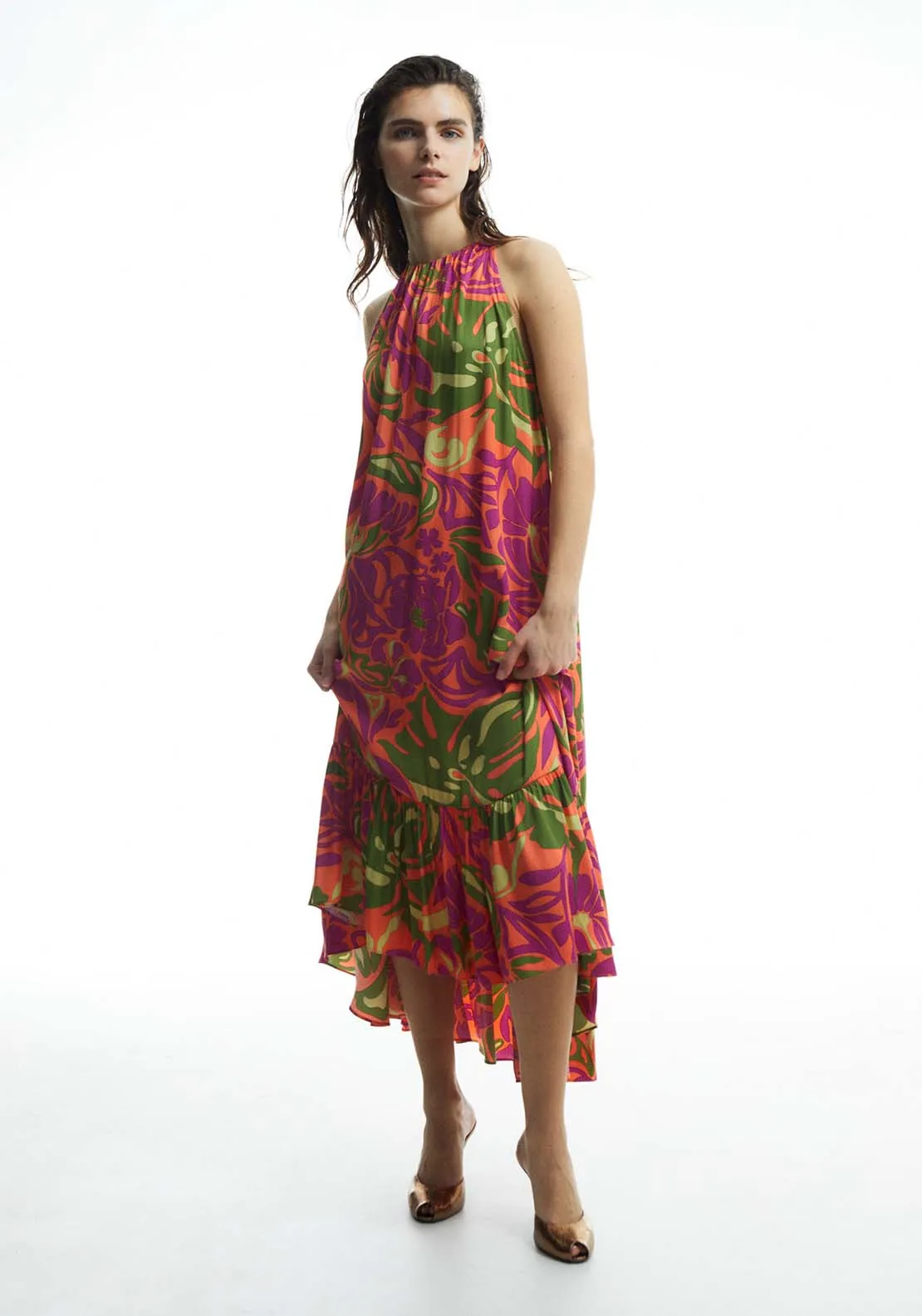 Printed halter-neck dress