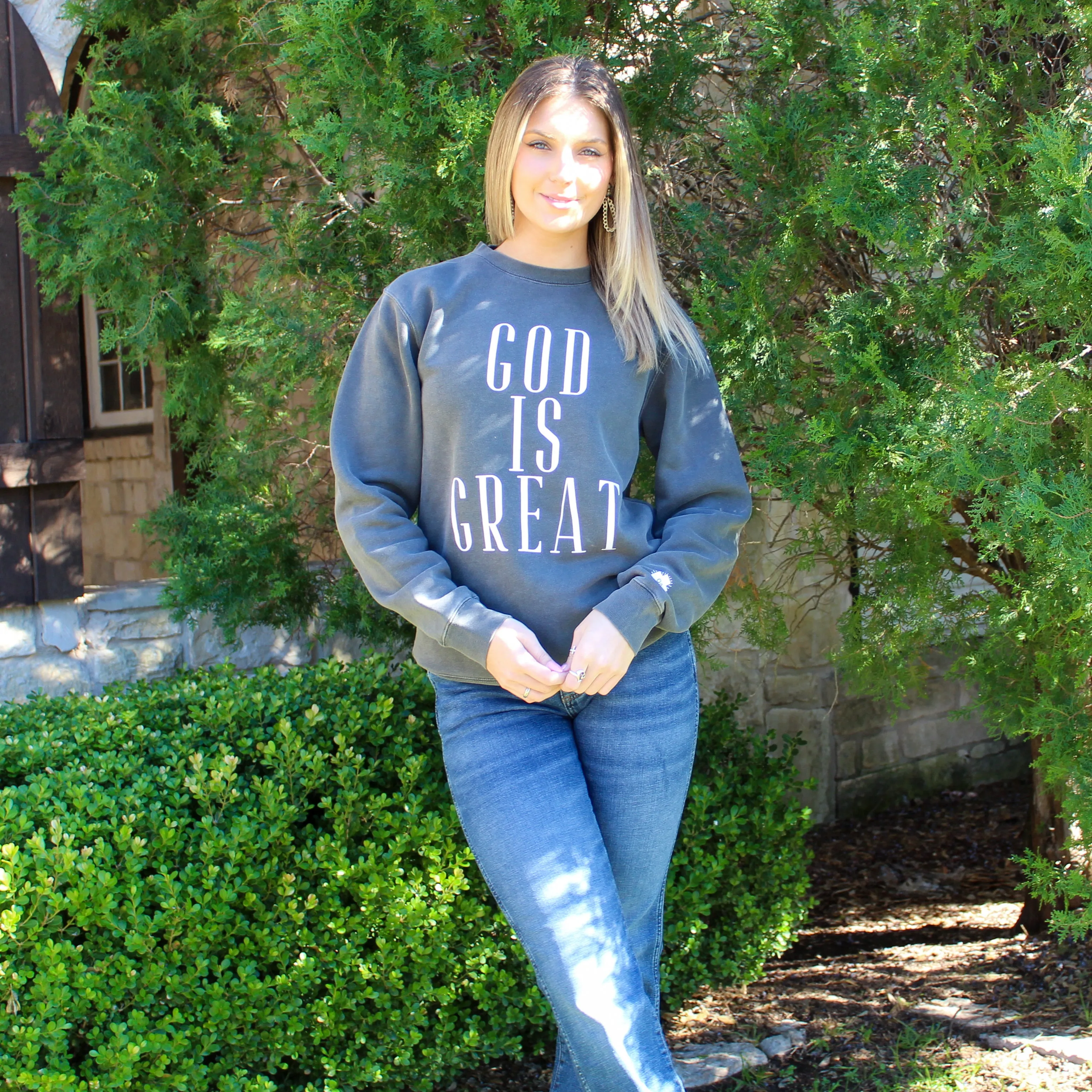 QA Washed Black God Is Great Sweatshirt