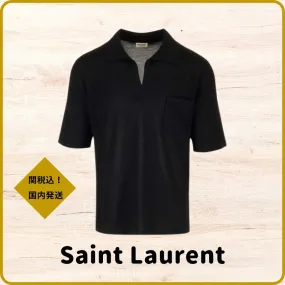 Saint Laurent  |Unisex Wool Plain Short Sleeves Luxury Polos