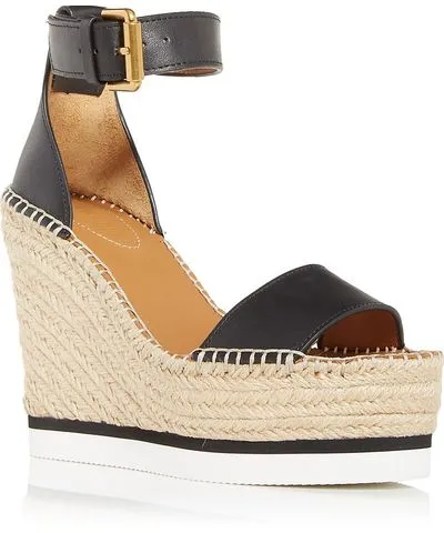 See By Chloé Glyn Womens Suede Ankle Strap Wedge Sandals