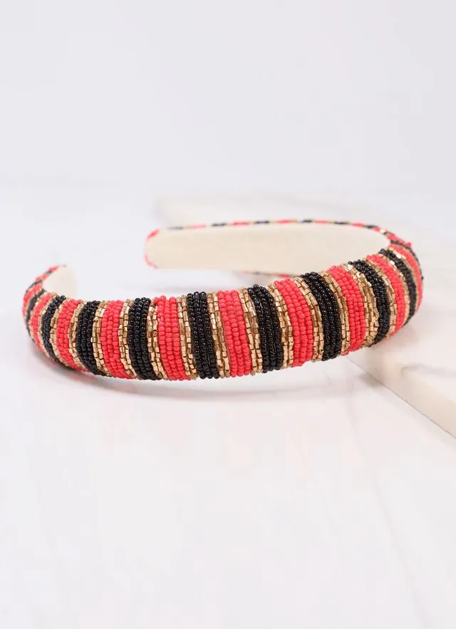 Sloane Striped Headband RED BLACK