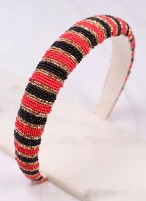 Sloane Striped Headband RED BLACK