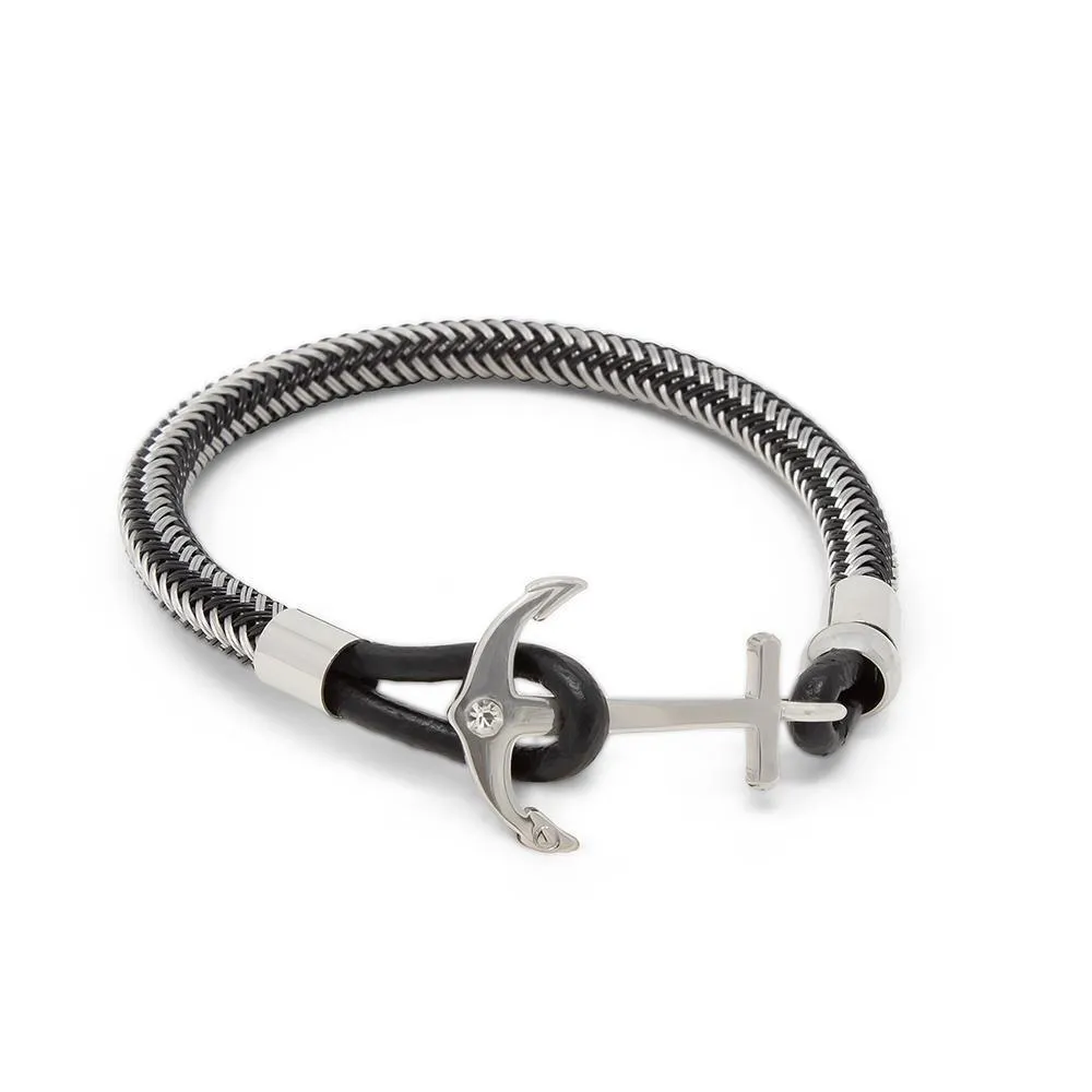 Stainless Steel Anchor Woven Wire Bracelet Black/Grey