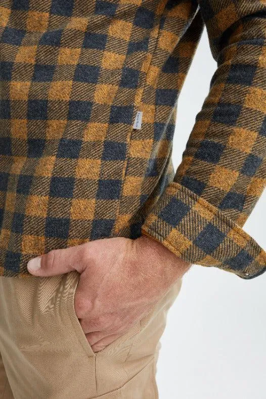 Stone Rose Long Sleeve Fleece Buffalo Check Knit Shirt In Camel