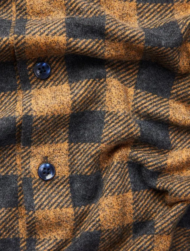 Stone Rose Long Sleeve Fleece Buffalo Check Knit Shirt In Camel