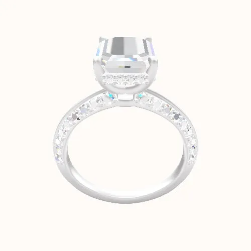 Tapered Knife Edge Double Row Pave Engagement Ring With Low Set Pave  Hidden Halo Head