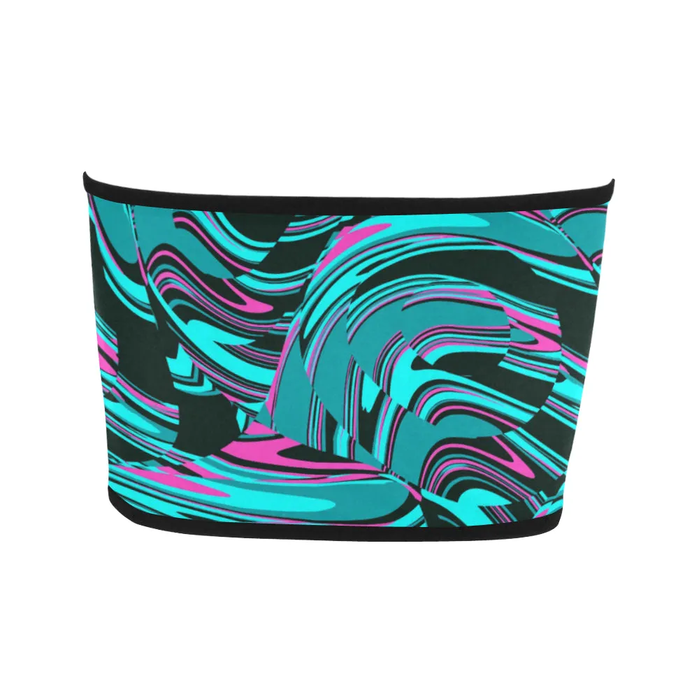 Teal and Black Abstract Rave Bandeau Top