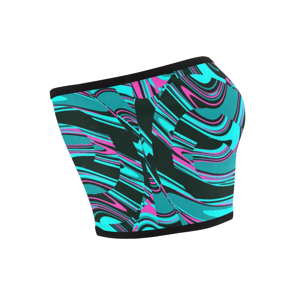 Teal and Black Abstract Rave Bandeau Top