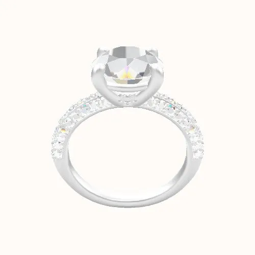 Three Row Pave Engagement Ring With Low Set Four Prong Head