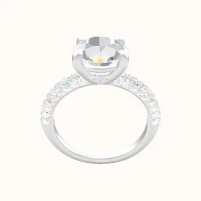 Three Row Pave Engagement Ring With Low Set Four Prong Head