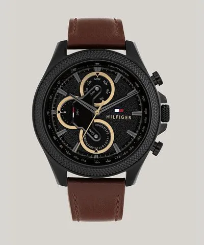 Tommy Hilfiger Men's 46MM Sport Watch with Brown Leather Strap