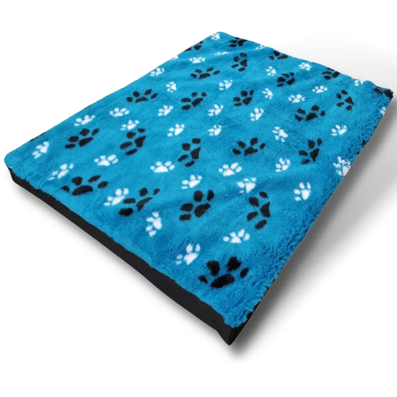 Topmast Blokkussen Hondenmatras 100 x 75 x 10 cm Vetfleece Turquoise voetprint