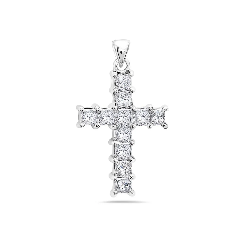 Unisex   14K White Gold Cross Pendant with 1.60 CT Diamonds