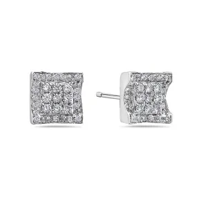 Unisex 14K White Gold Earrings With Round Shaped Diamonds