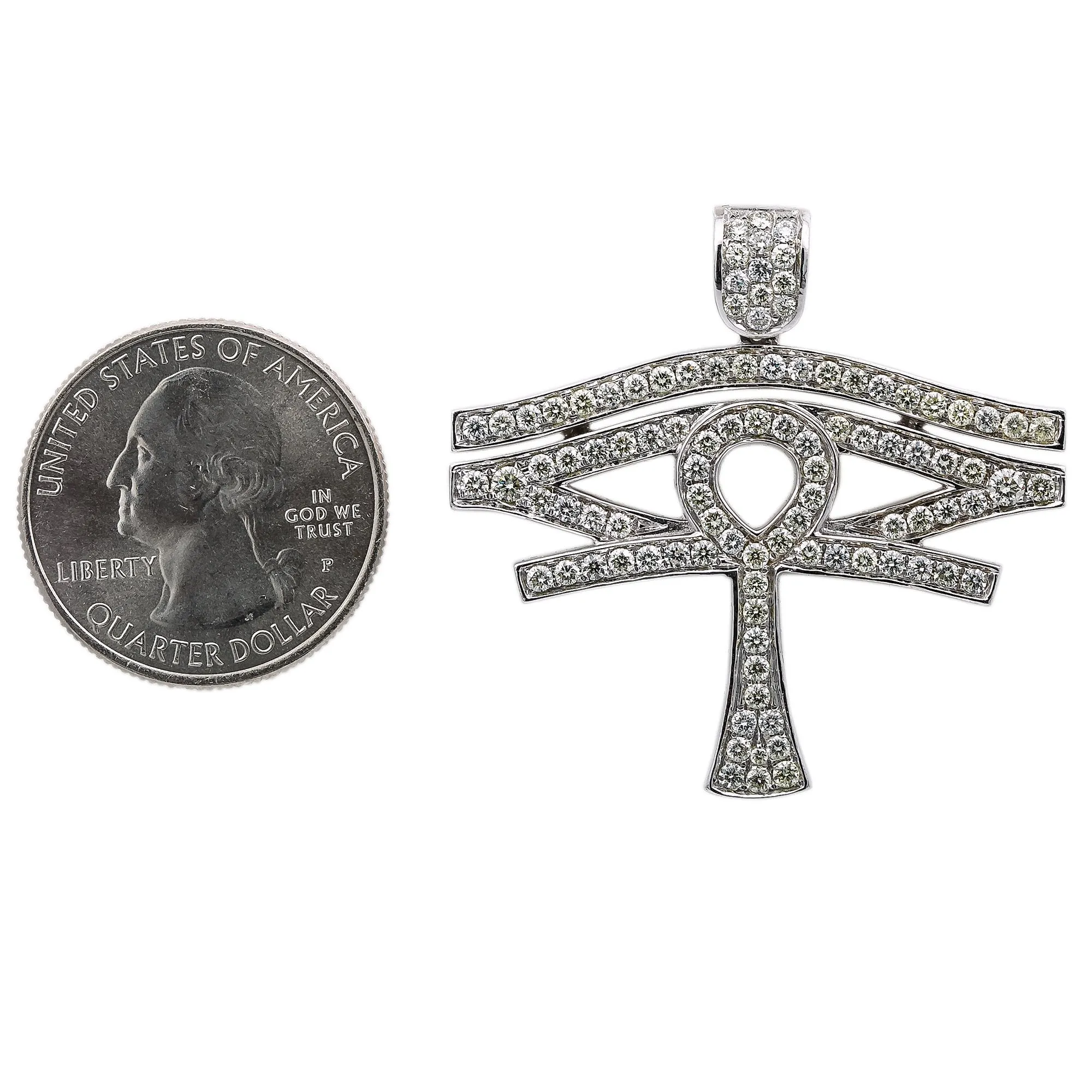 Unisex 14K White Gold Eye of Horus Ankh Pendant with 1.95 CT Diamonds