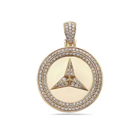 Unisex 14K Yellow Gold Mercedes Pendant with 2.02 CT Diamonds