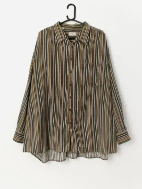 Vintage corduroy striped shirt in forest green, brown and white – 4XL