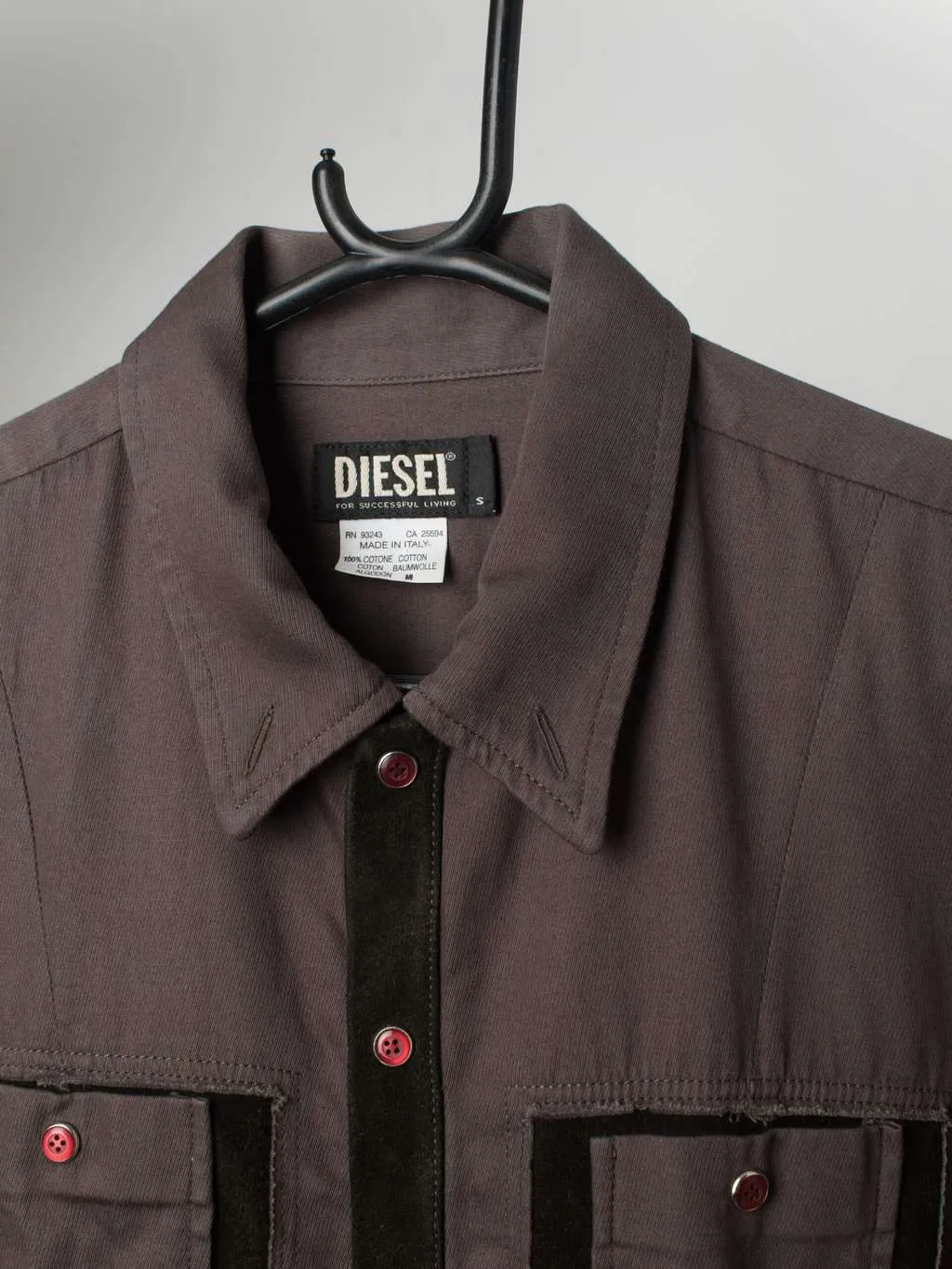 Vintage Diesel suede shirt in grey and khaki green – Small