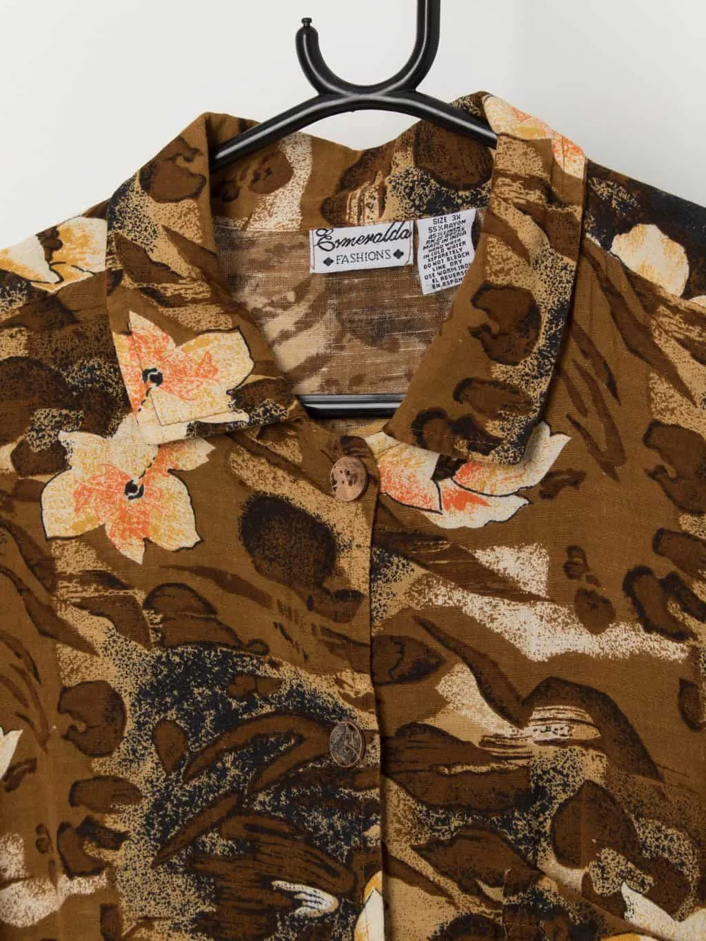 Vintage linen Hawaiian shirt in golden brown – 3XL